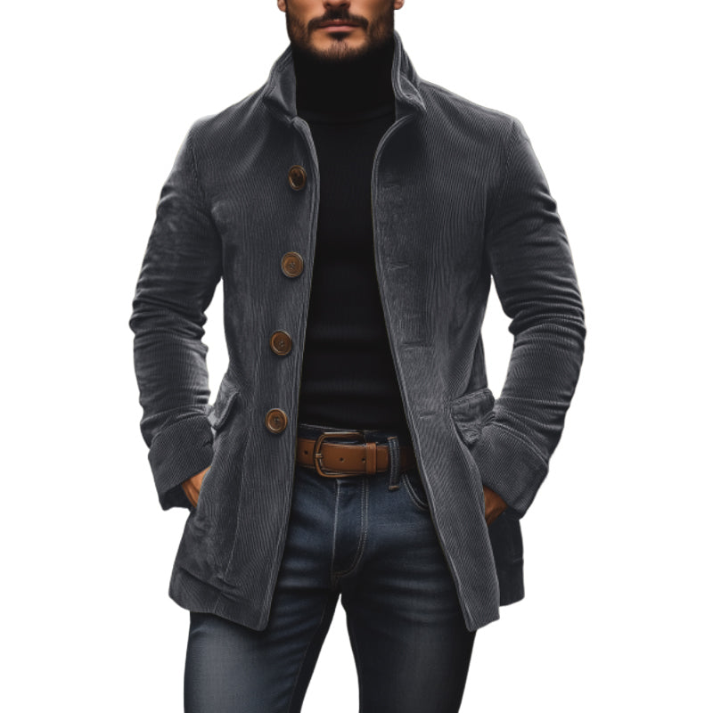 Sebastian Men’s Corduroy Short Coat – Stand Collar Slim Fit Outerwear