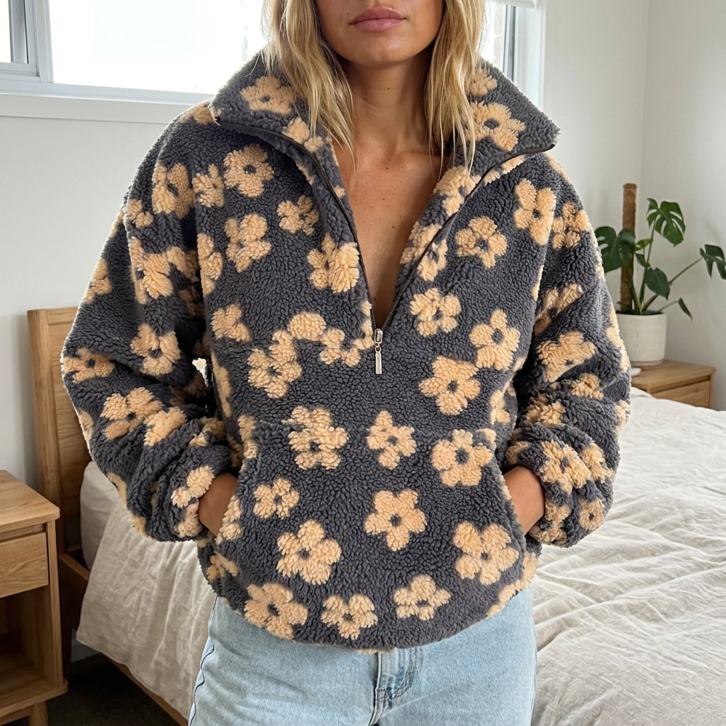 Margarita Women’s Sweater – Plush Fleece Floral Design