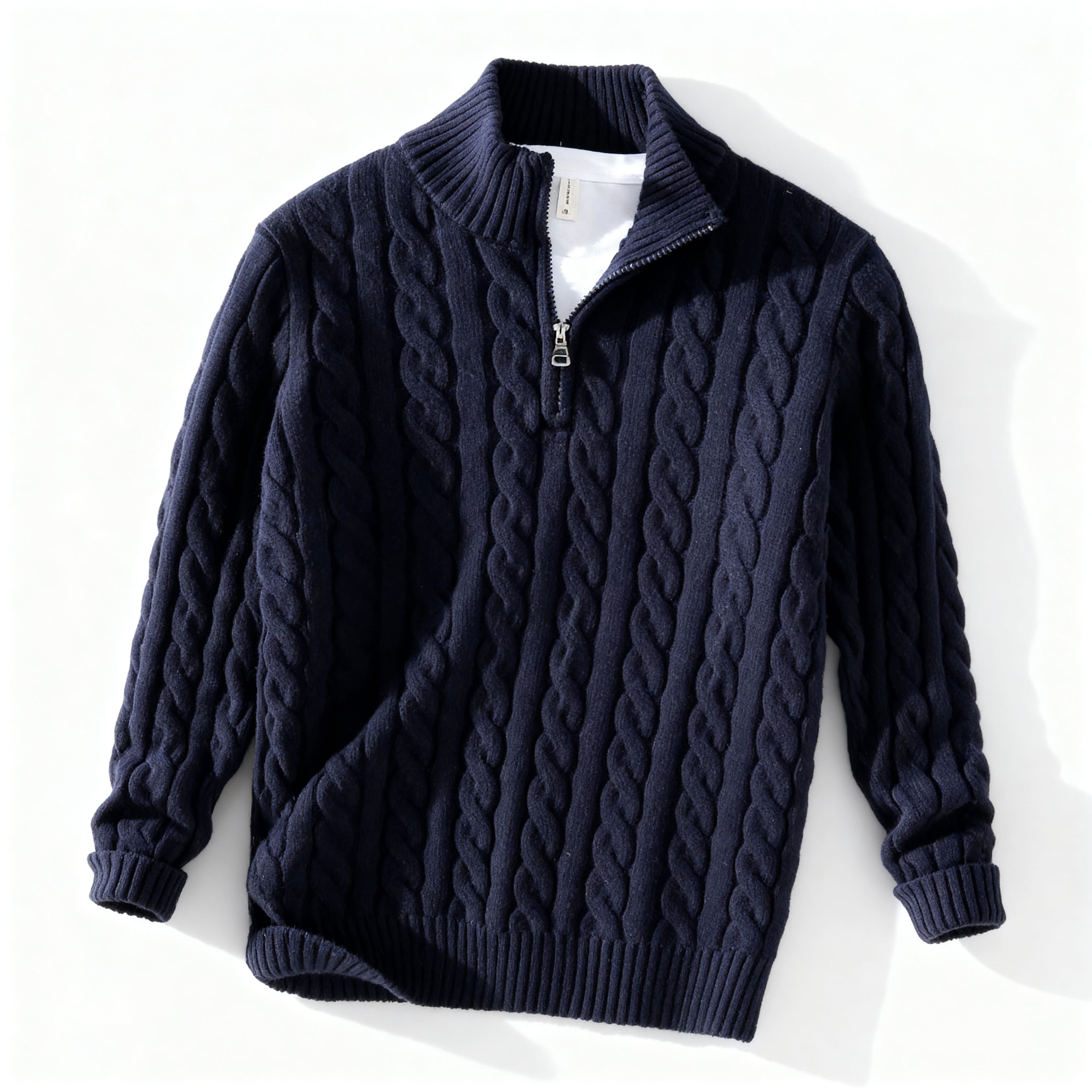 Liam Men’s Cotton Cable Knit Sweater – Half-Zip Pullover with Ribbed Collar