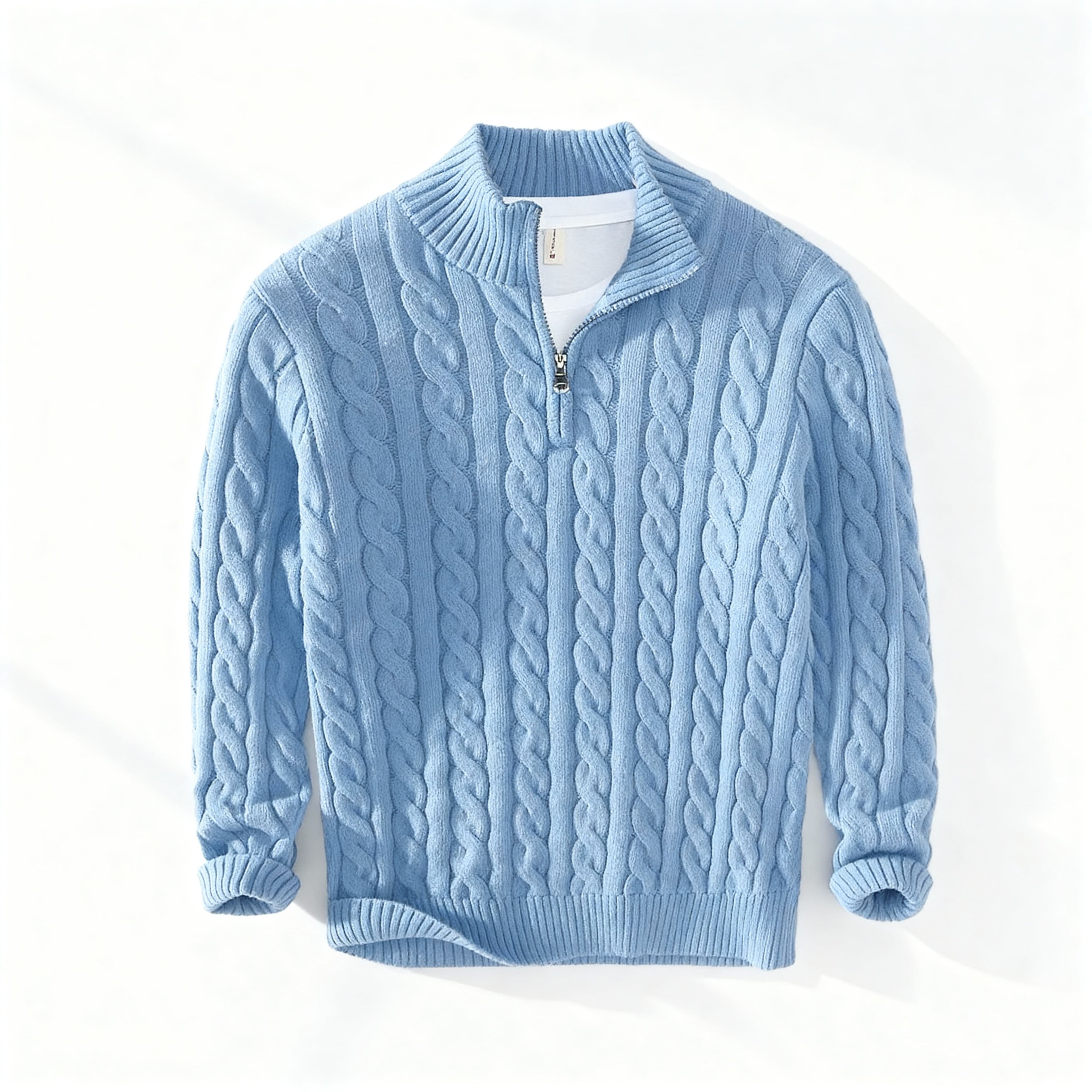 Liam Men’s Cotton Cable Knit Sweater – Half-Zip Pullover with Ribbed Collar