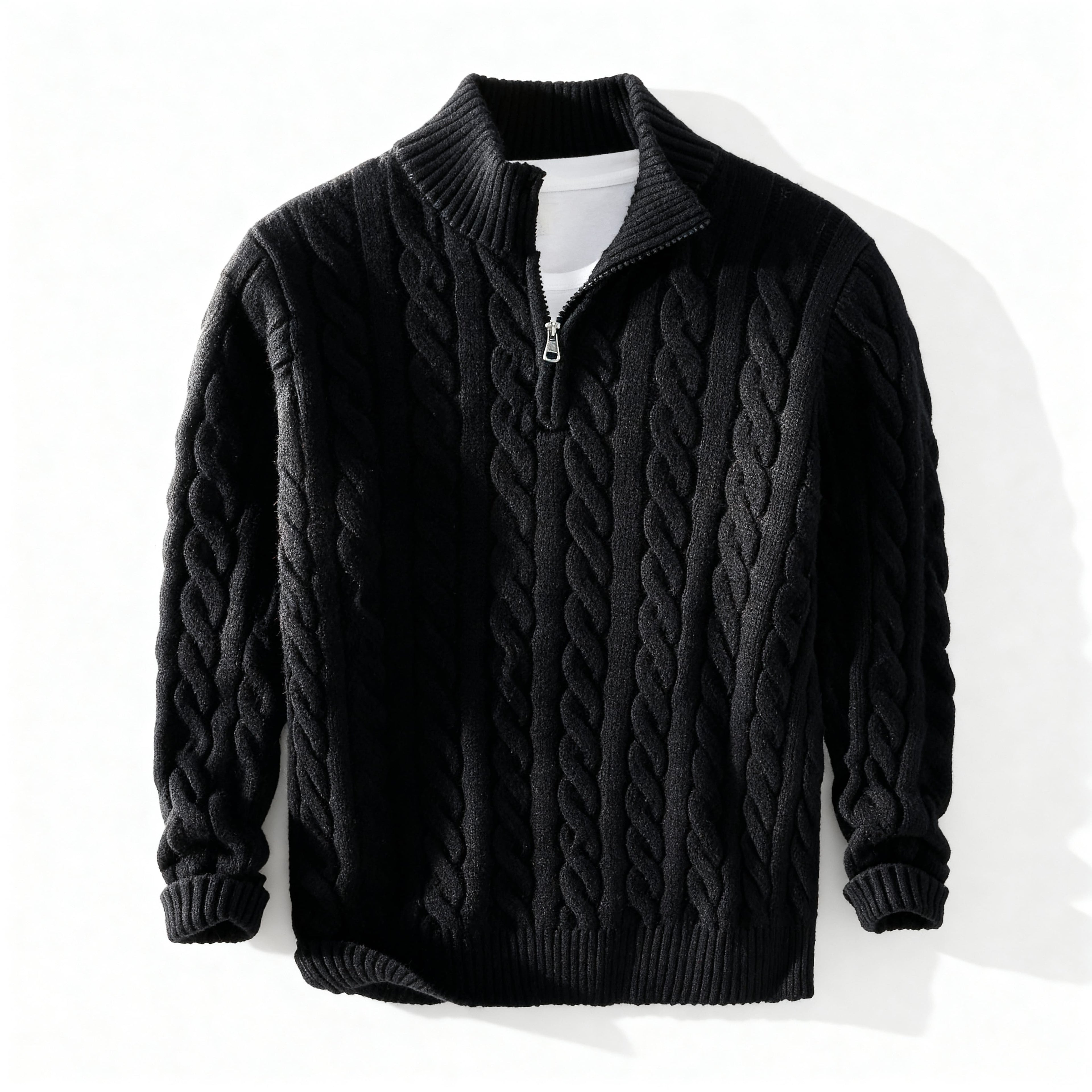 Liam Men’s Cotton Cable Knit Sweater – Half-Zip Pullover with Ribbed Collar