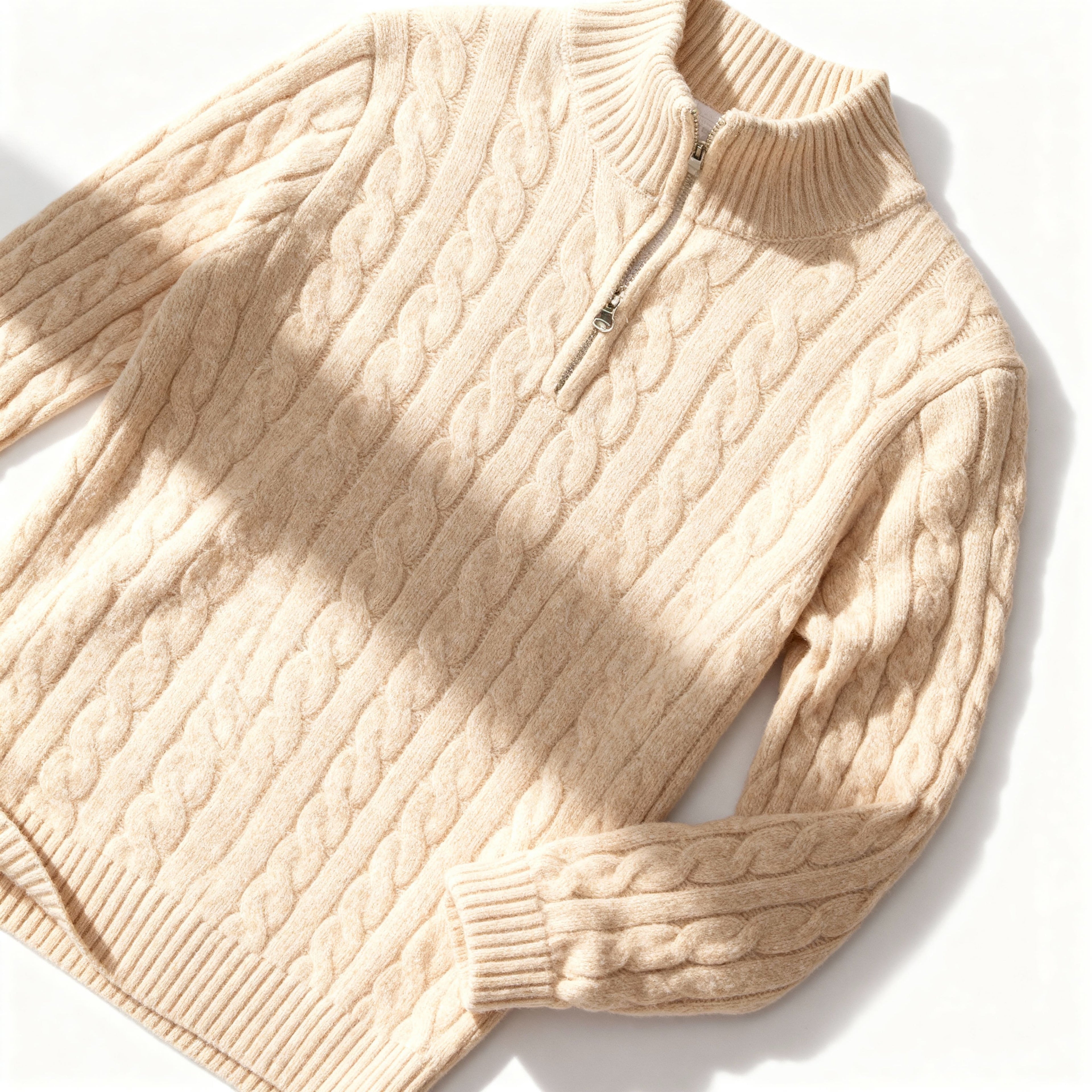 Liam Men’s Cotton Cable Knit Sweater – Half-Zip Pullover with Ribbed Collar