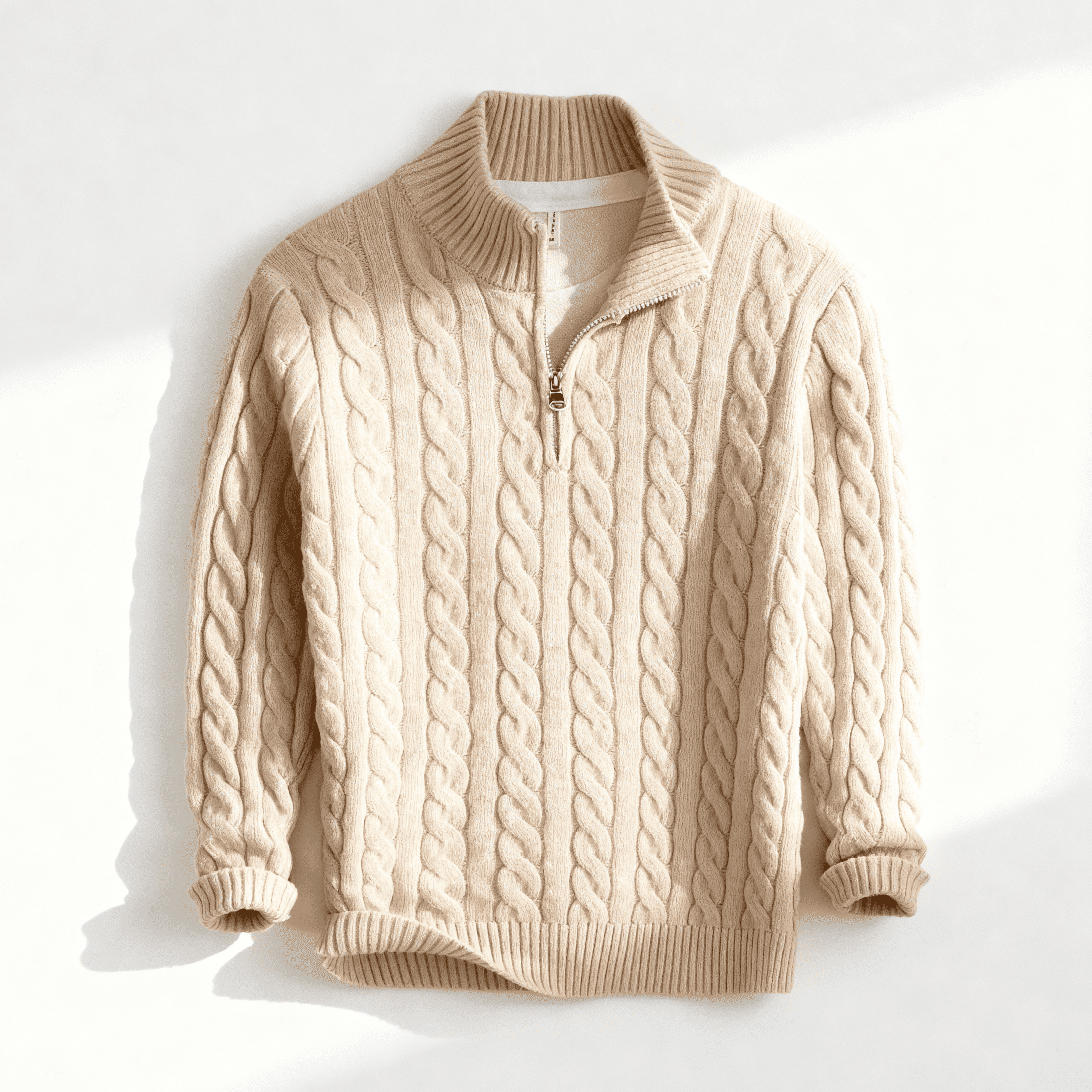 Liam Men’s Cotton Cable Knit Sweater – Half-Zip Pullover with Ribbed Collar