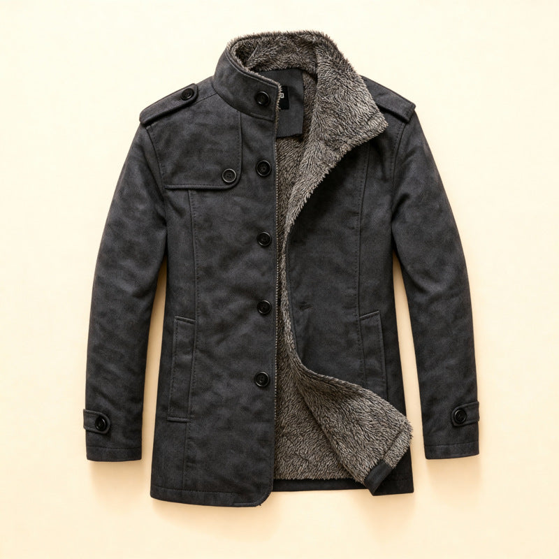 Lysander Men’s Suede Overcoat – Vintage Long Coat with Structured Shoulders