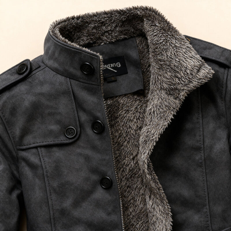 Lysander Men’s Suede Overcoat – Vintage Long Coat with Structured Shoulders