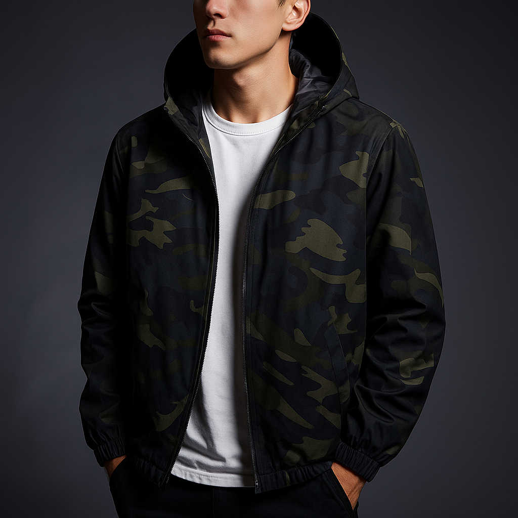 Emanuele Men’s Camo Windbreaker Jacket – Lightweight Water-Resistant Hooded Outerwear