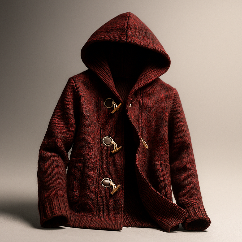 Stefano Men’s Knitted Cardigan – Toggle Closure with Hood and Side Pockets