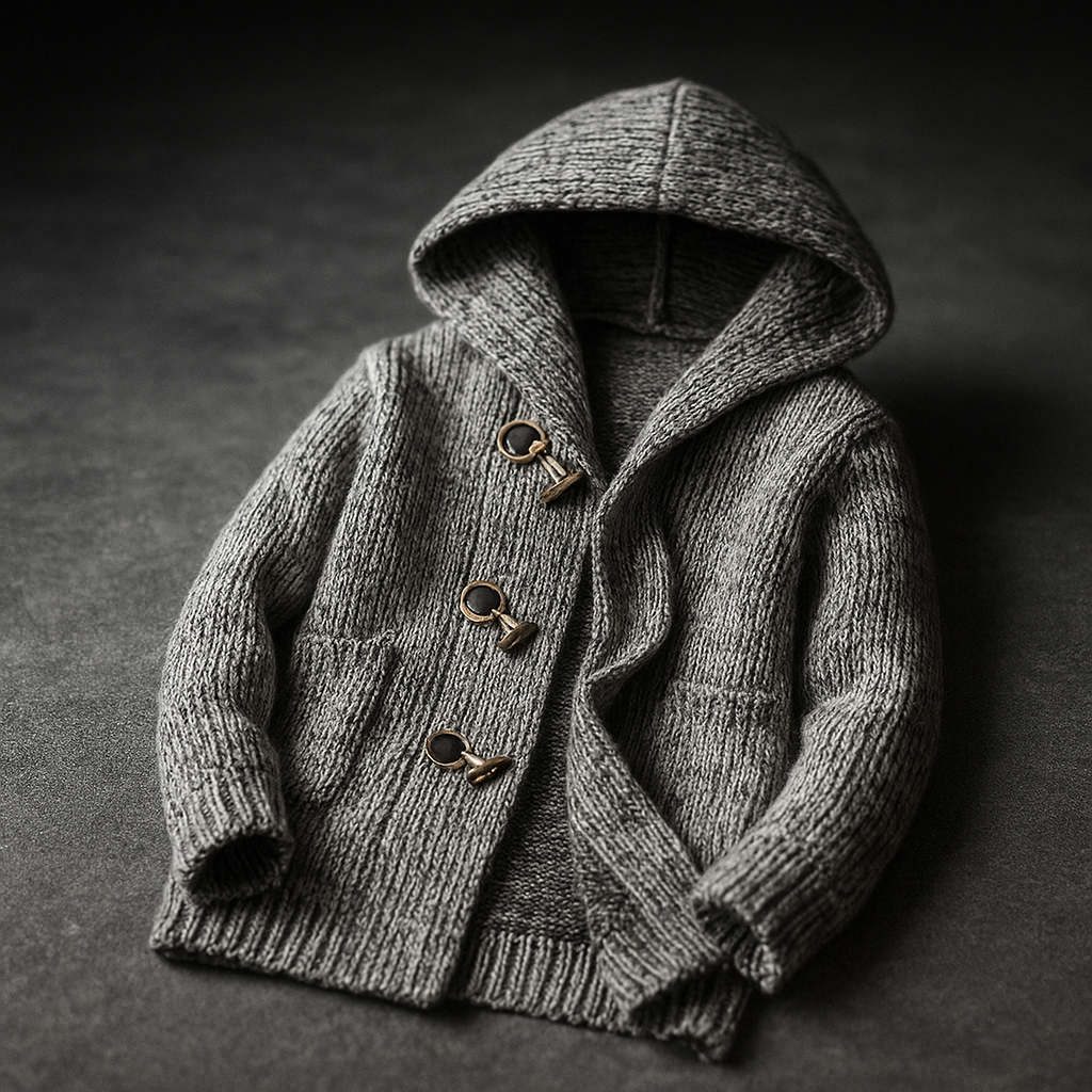Stefano Men’s Knitted Cardigan – Toggle Closure with Hood and Side Pockets