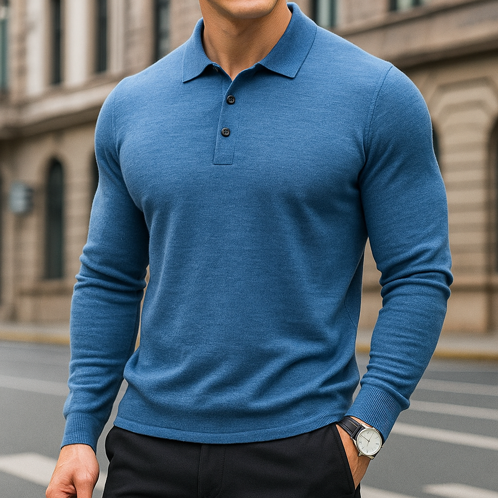 Rafael Men’s Long Sleeve Polo – Merino Wool Knit Polo Shirt