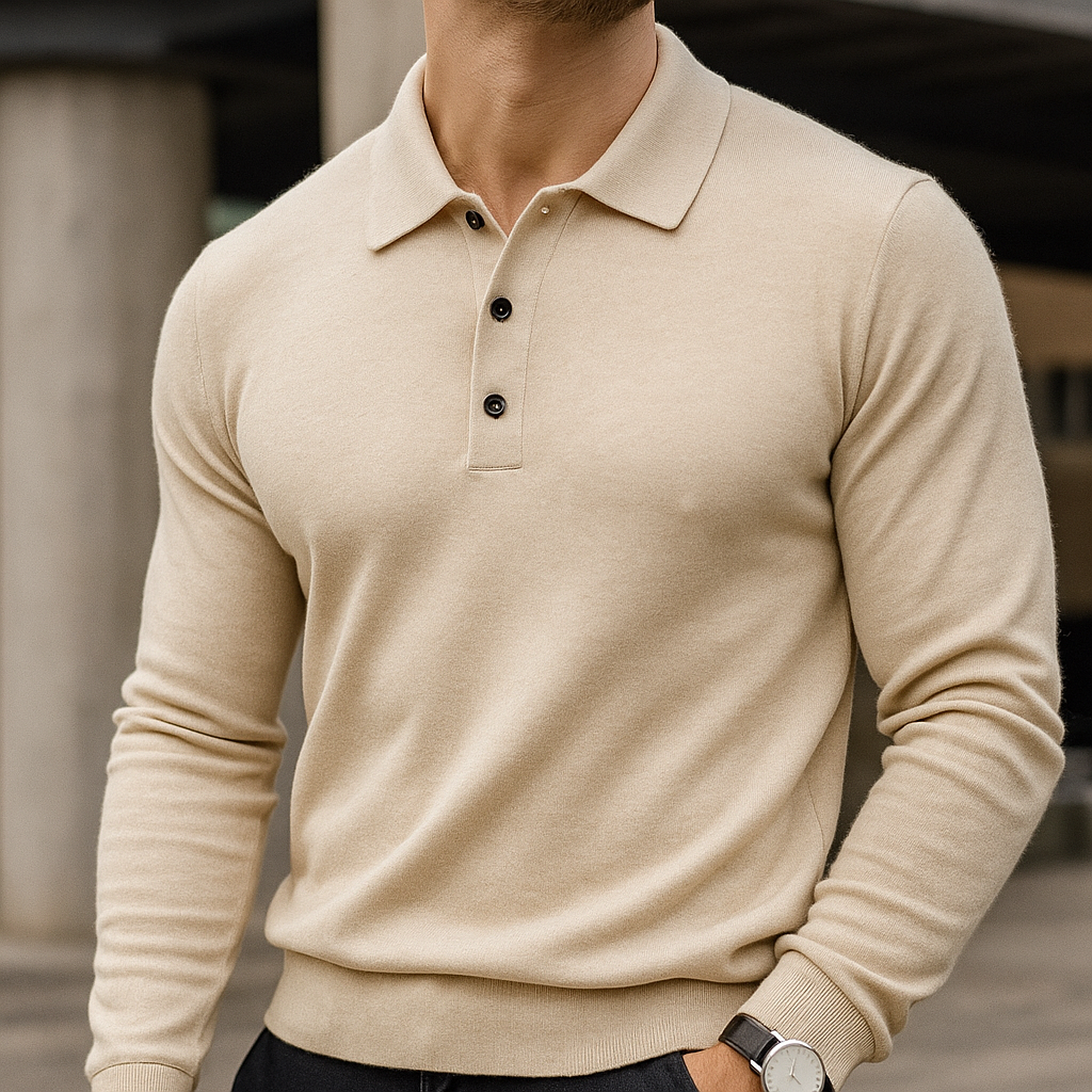 Rafael Men’s Long Sleeve Polo – Merino Wool Knit Polo Shirt