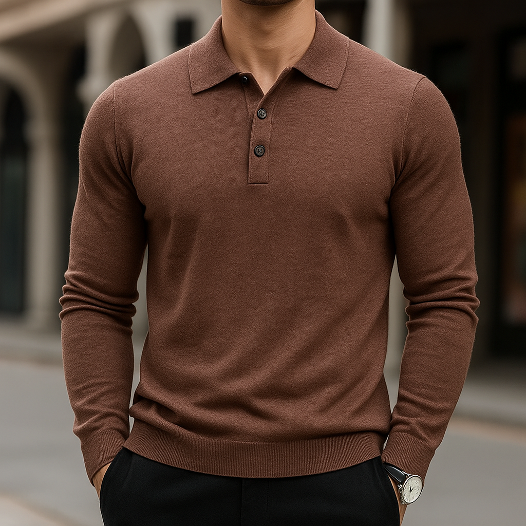 Rafael Men’s Long Sleeve Polo – Merino Wool Knit Polo Shirt