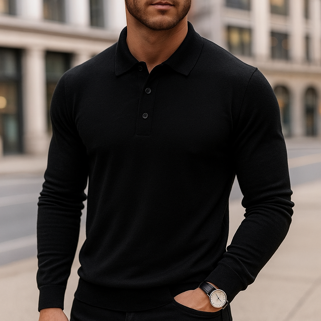 Rafael Men’s Long Sleeve Polo – Merino Wool Knit Polo Shirt