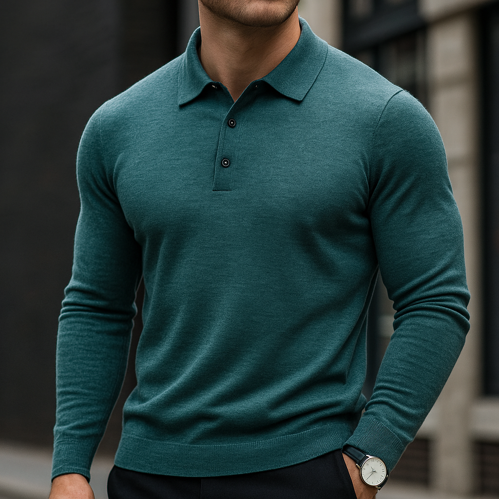 Rafael Men’s Long Sleeve Polo – Merino Wool Knit Polo Shirt