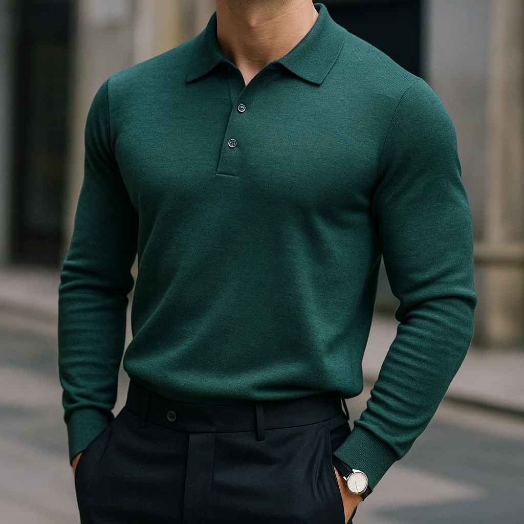 Rafael Men’s Long Sleeve Polo – Merino Wool Knit Polo Shirt
