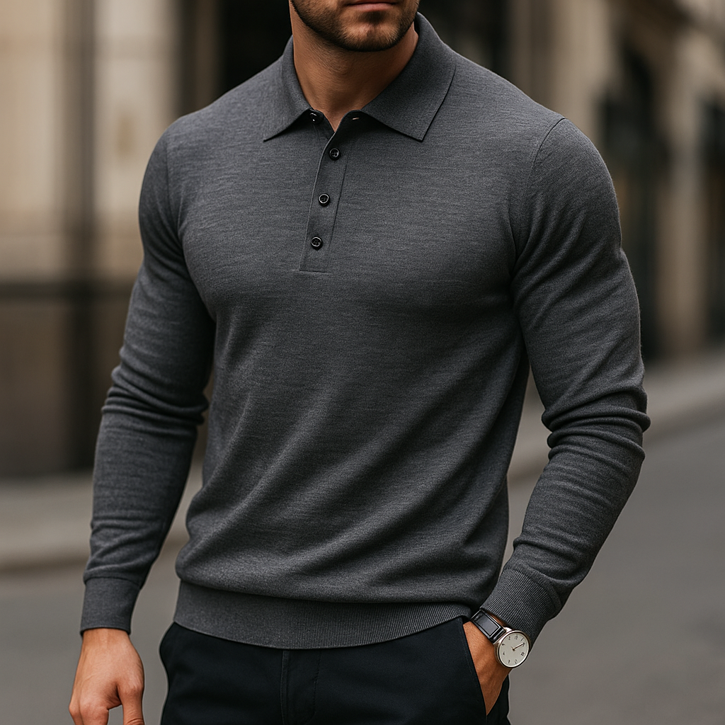 Rafael Men’s Long Sleeve Polo – Merino Wool Knit Polo Shirt
