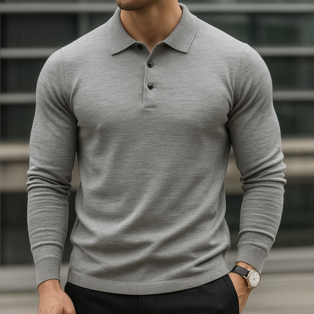 Rafael Men’s Long Sleeve Polo – Merino Wool Knit Polo Shirt