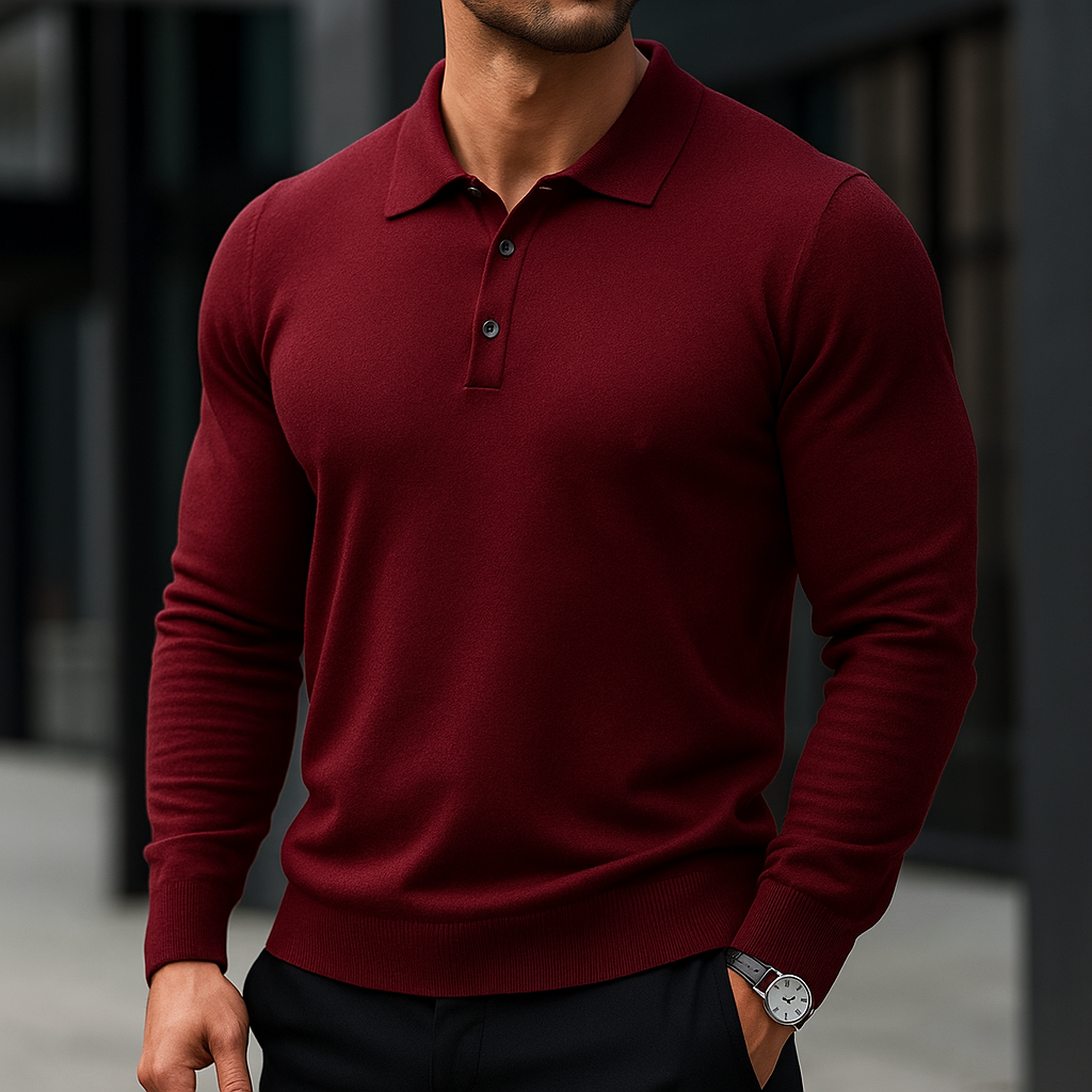 Rafael Men’s Long Sleeve Polo – Merino Wool Knit Polo Shirt
