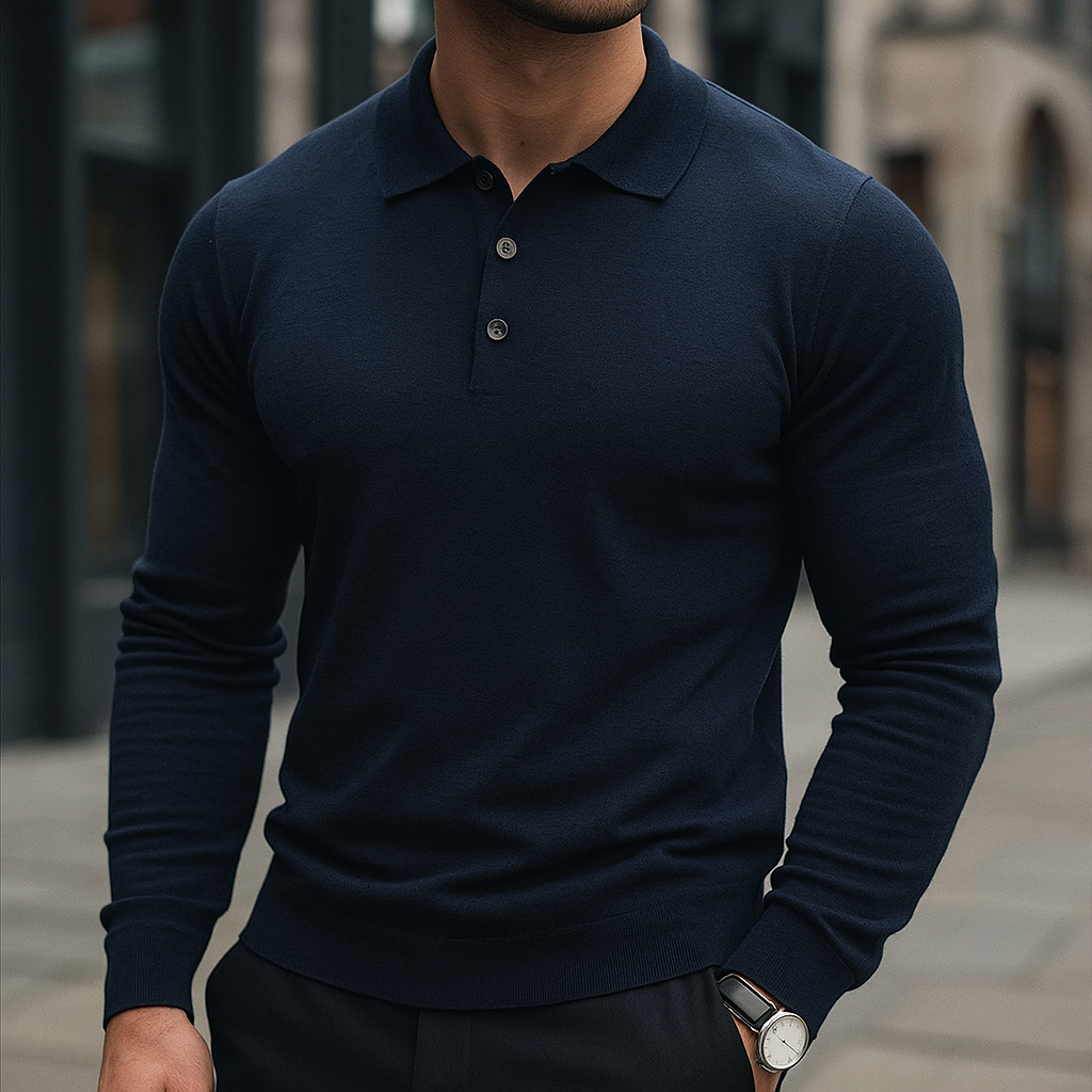 Rafael Men’s Long Sleeve Polo – Merino Wool Knit Polo Shirt
