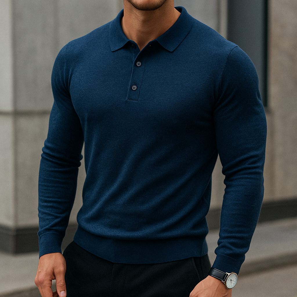 Rafael Men’s Long Sleeve Polo – Merino Wool Knit Polo Shirt