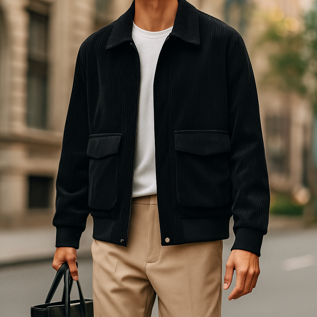 Enzo Men’s Corduroy Cotton Jacket – Structured Fit with Front Utility Pockets
