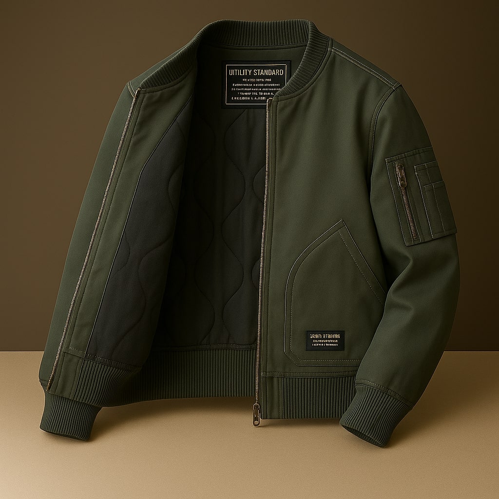 Alen Men’s Bomber Jacket – Lightweight Woven Shell with Ribbed Trim