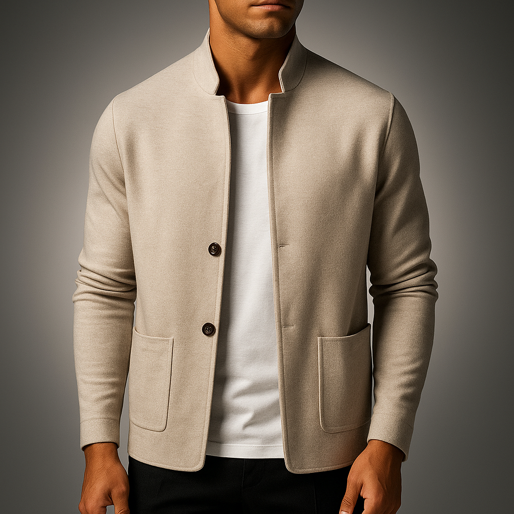 Mason Men’s Knit Cardigan – Soft Structured Cardigan Jacket with Stand Collar
