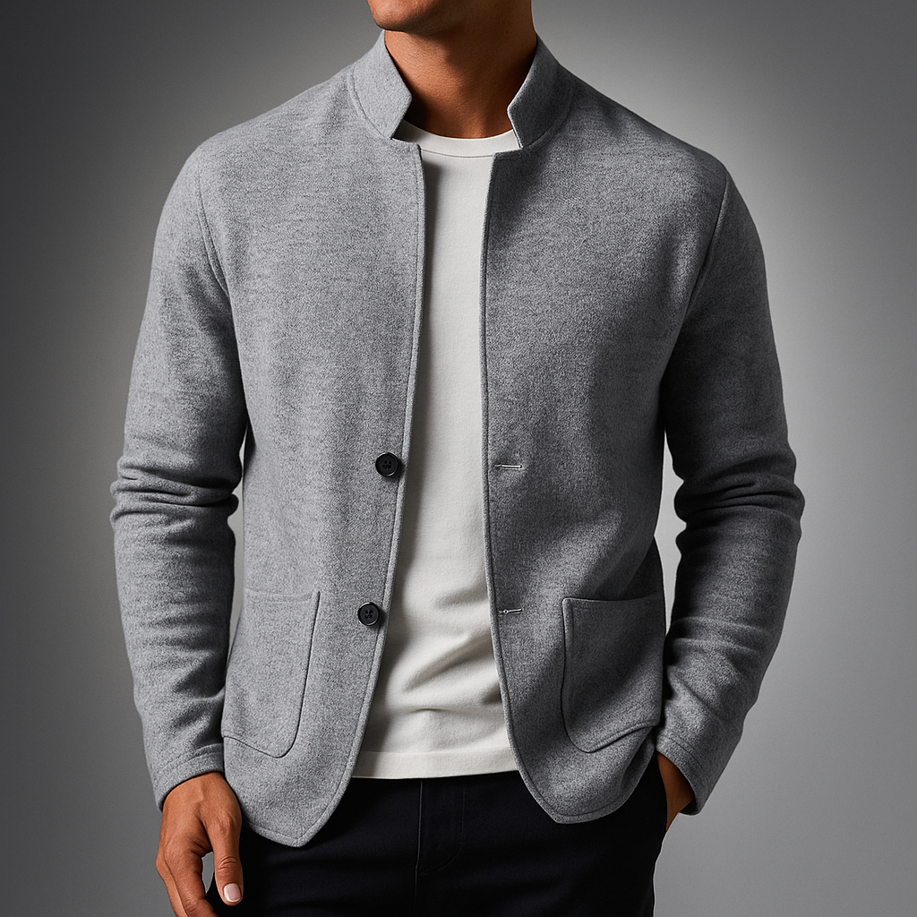Mason Men’s Knit Cardigan – Soft Structured Cardigan Jacket with Stand Collar