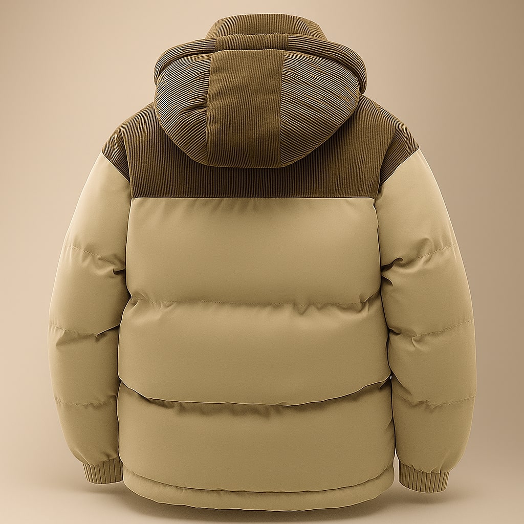 Matteo Men’s Padded Hooded Jacket – Quilted Shell with Corduroy Trim