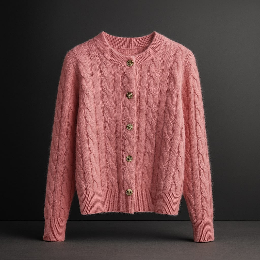 Aveline Cable Knit Cardigan – Chunky Cable Texture with Button Front