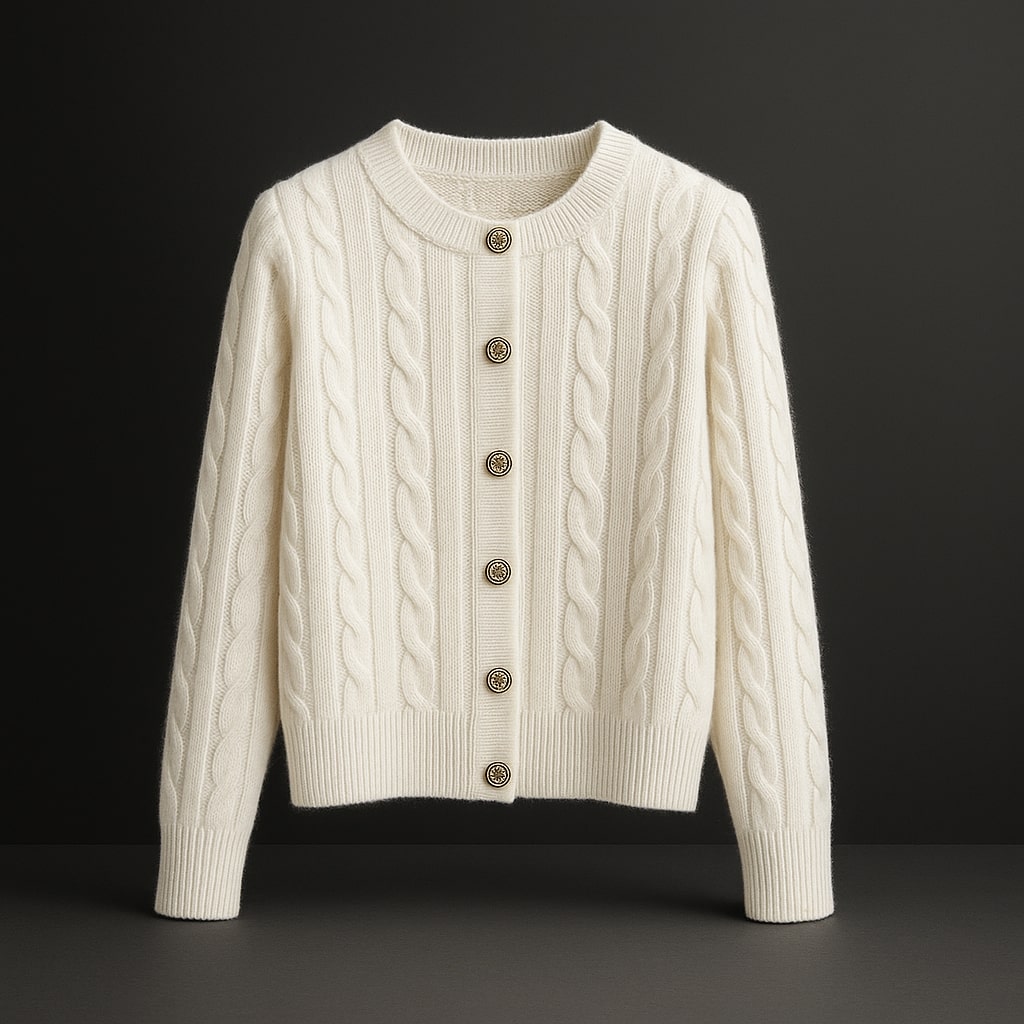 Aveline Cable Knit Cardigan – Chunky Cable Texture with Button Front
