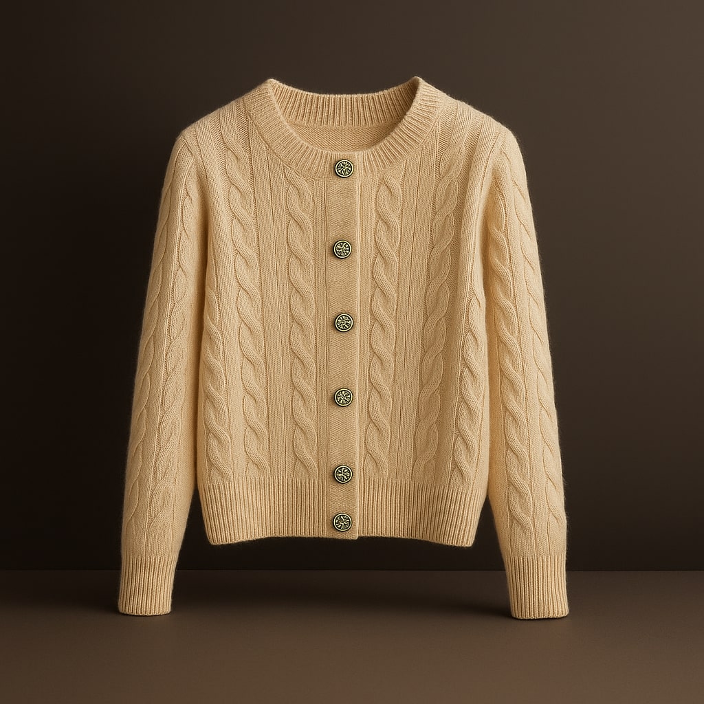 Aveline Cable Knit Cardigan – Chunky Cable Texture with Button Front