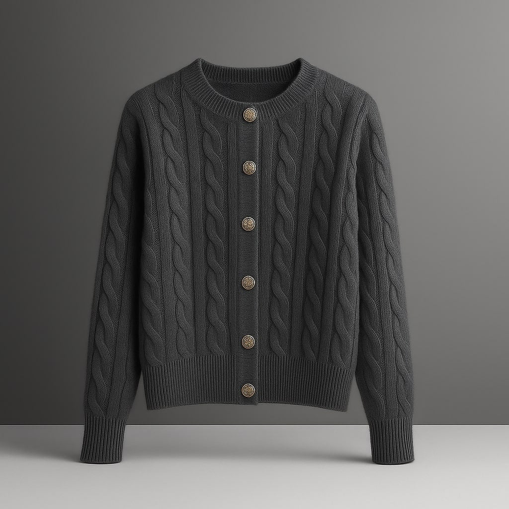 Aveline Cable Knit Cardigan – Chunky Cable Texture with Button Front