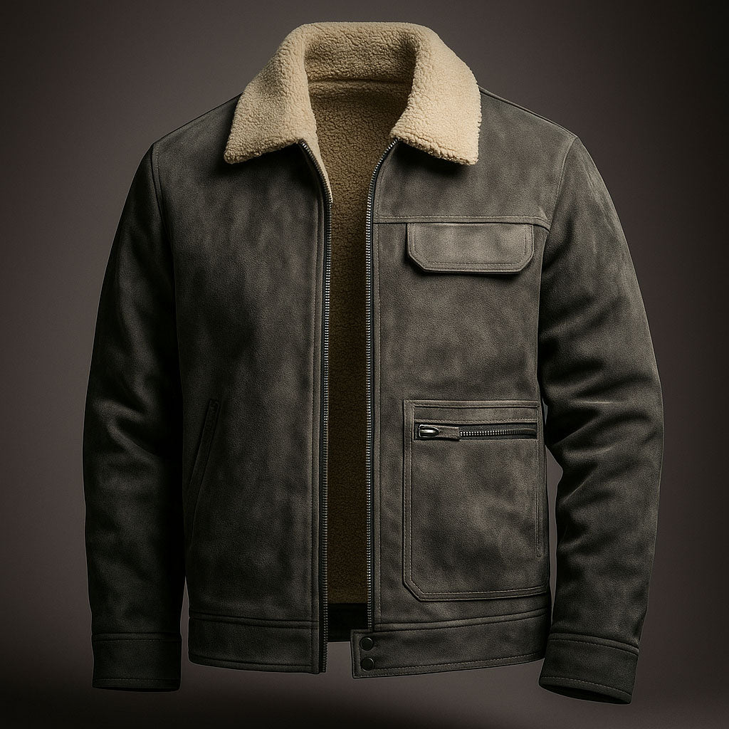 Ronald Men’s Shearling Jacket – Suede Leather Exterior