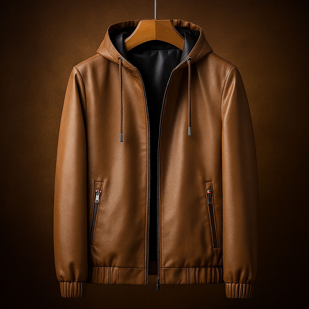 Hiroshi Men’s Leather Hooded Jacket – Smooth Genuine Leather