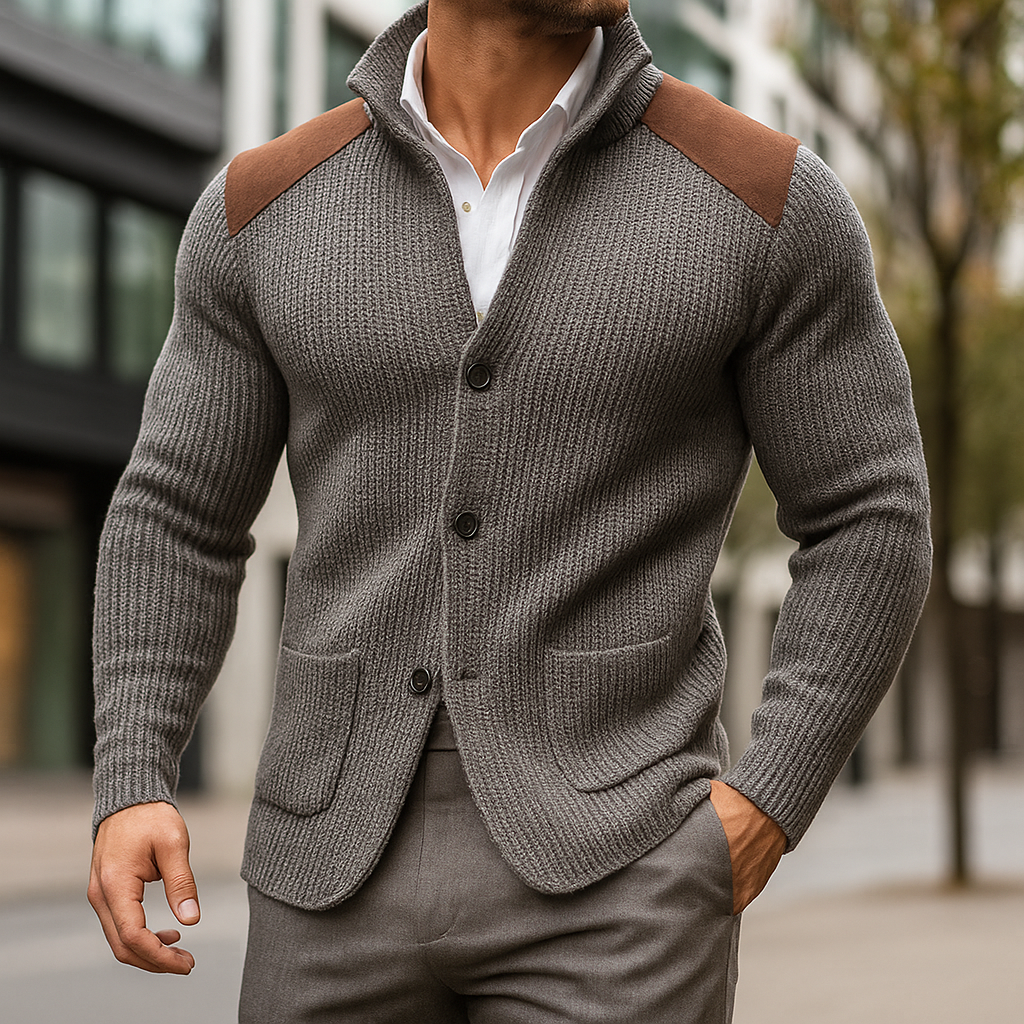 Reynold Men’s Knitted Blazer – With Suede Accent Design