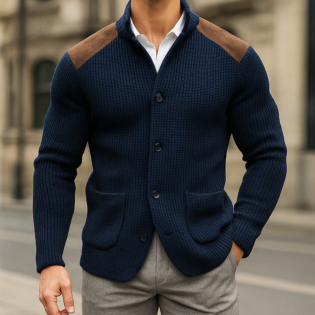 Reynold Men’s Knitted Blazer – With Suede Accent Design