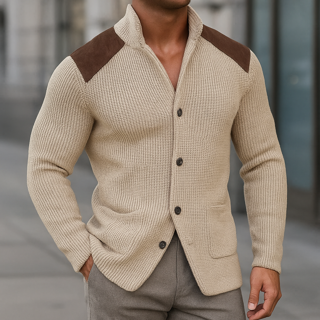 Reynold Men’s Knitted Blazer – With Suede Accent Design