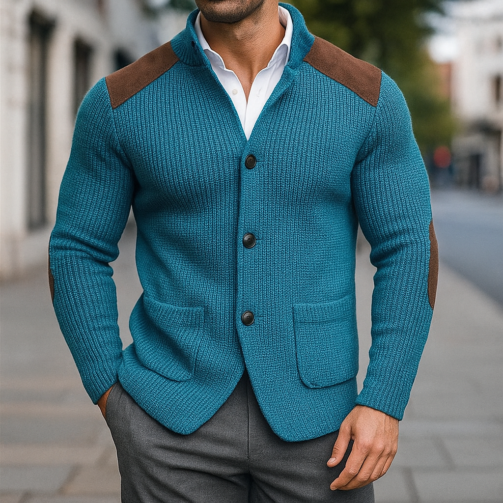 Reynold Men’s Knitted Blazer – With Suede Accent Design