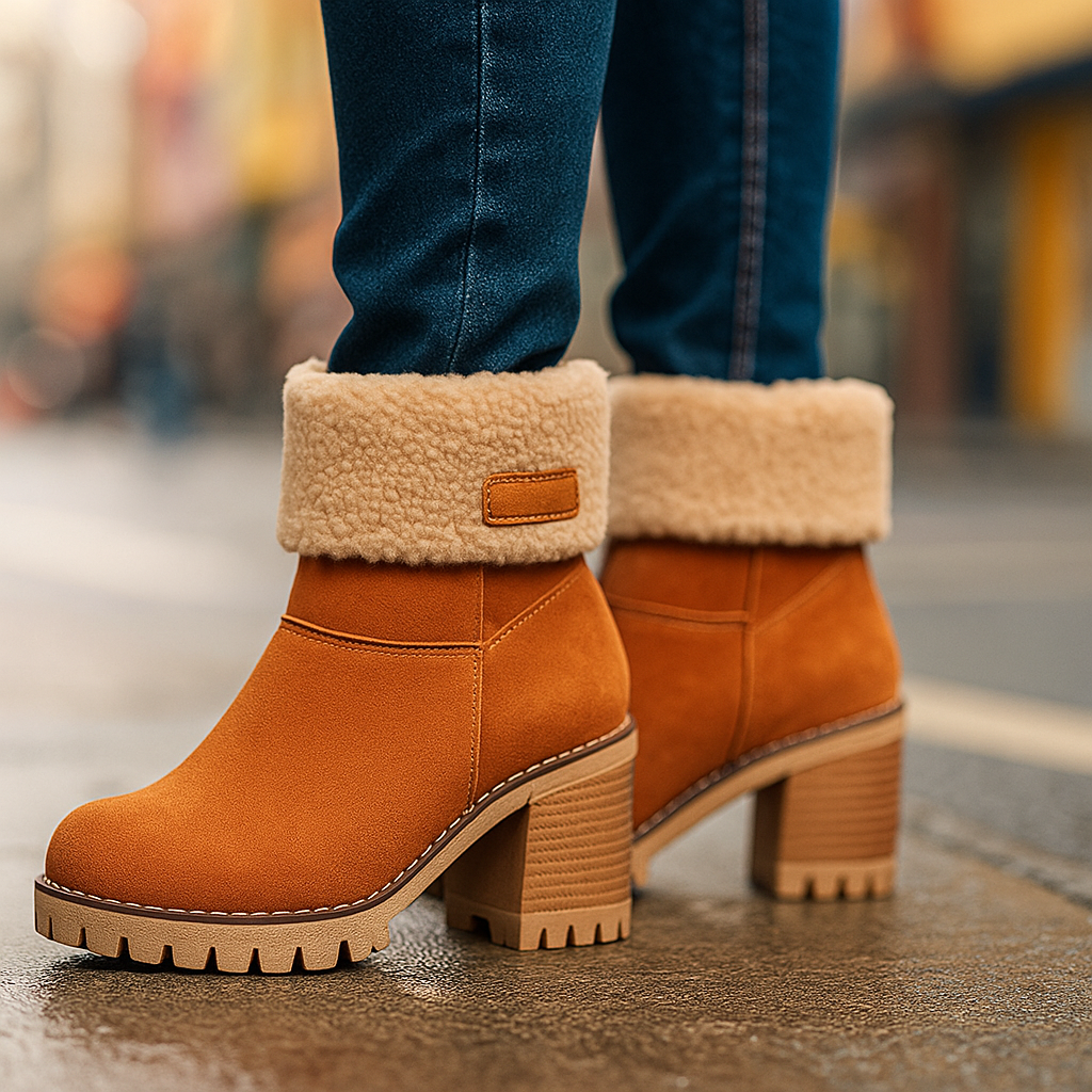 Marie Women’s Suede Ankle Boots – Plush Fur Lined Winter Block Heel Boots