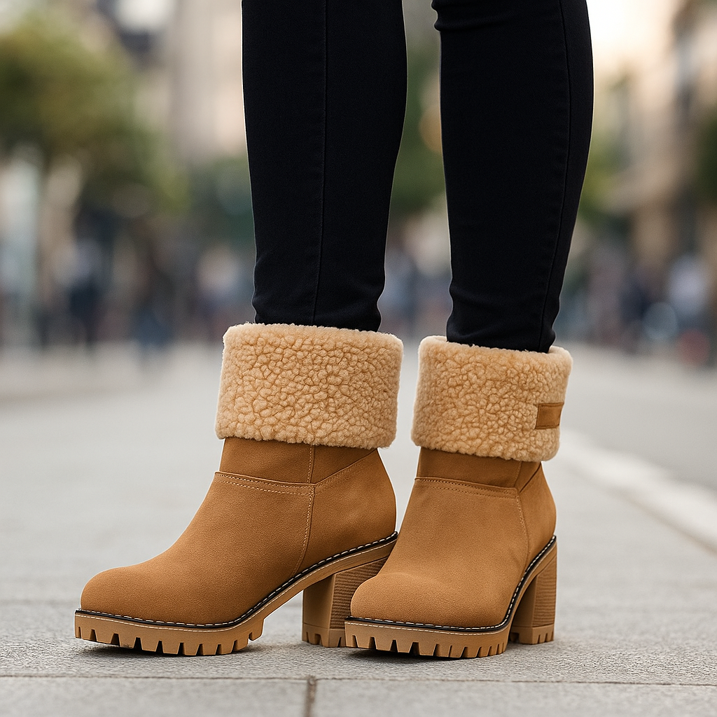 Marie Women’s Suede Ankle Boots – Plush Fur Lined Winter Block Heel Boots
