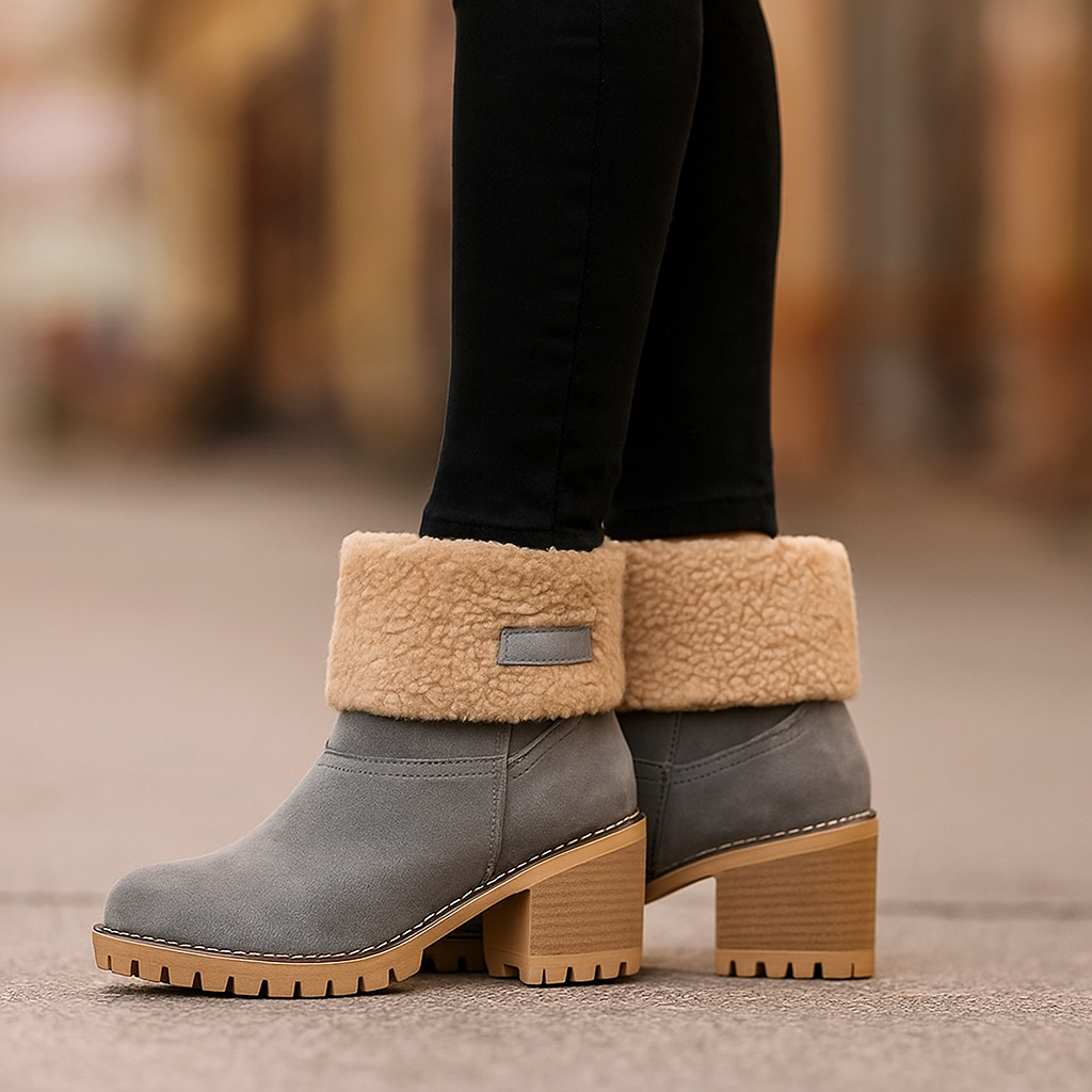 Marie Women’s Suede Ankle Boots – Plush Fur Lined Winter Block Heel Boots