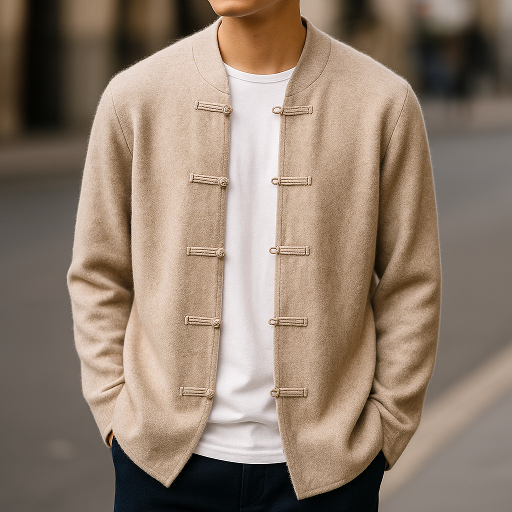 Houston Men’s Cardigan – Lightweight Stand-Collar Knit Sweater
