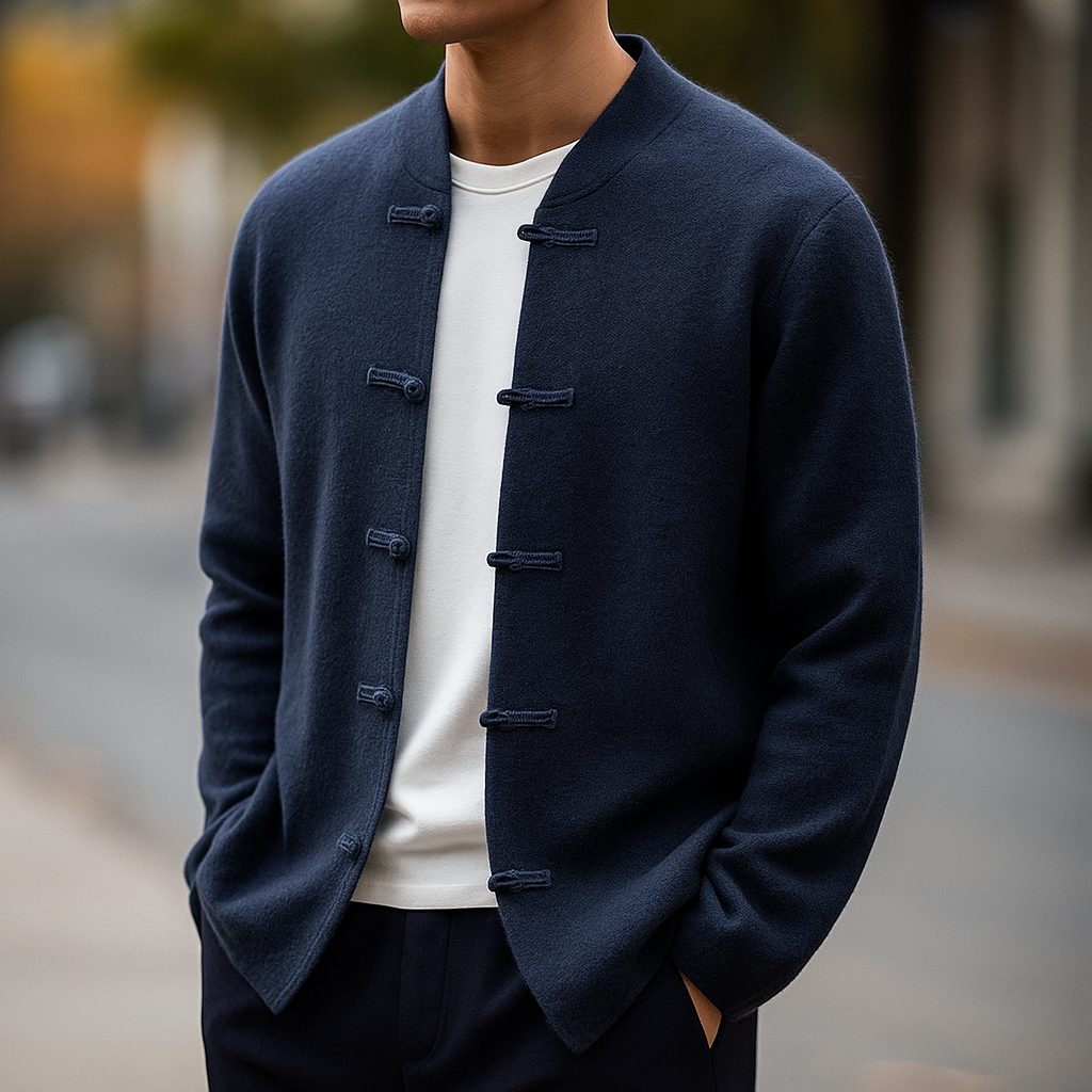 Houston Men’s Cardigan – Lightweight Stand-Collar Knit Sweater