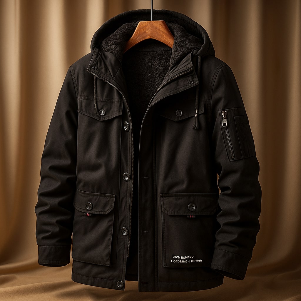 Zachary Men’s Cotton Field Jacket – Fleece-Lined Hooded Jacket