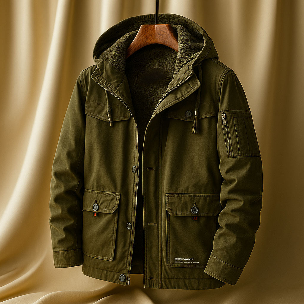 Zachary Men’s Cotton Field Jacket – Fleece-Lined Hooded Jacket