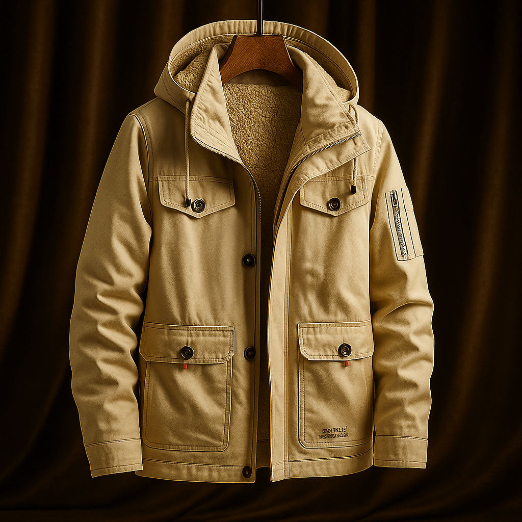 Zachary Men’s Cotton Field Jacket – Fleece-Lined Hooded Jacket
