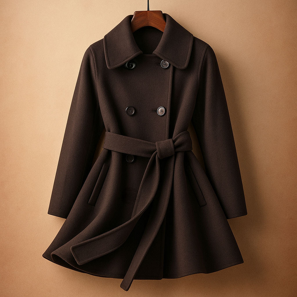 Lucy Women's Wool Wrap Coat – Double-Breasted Belted Design