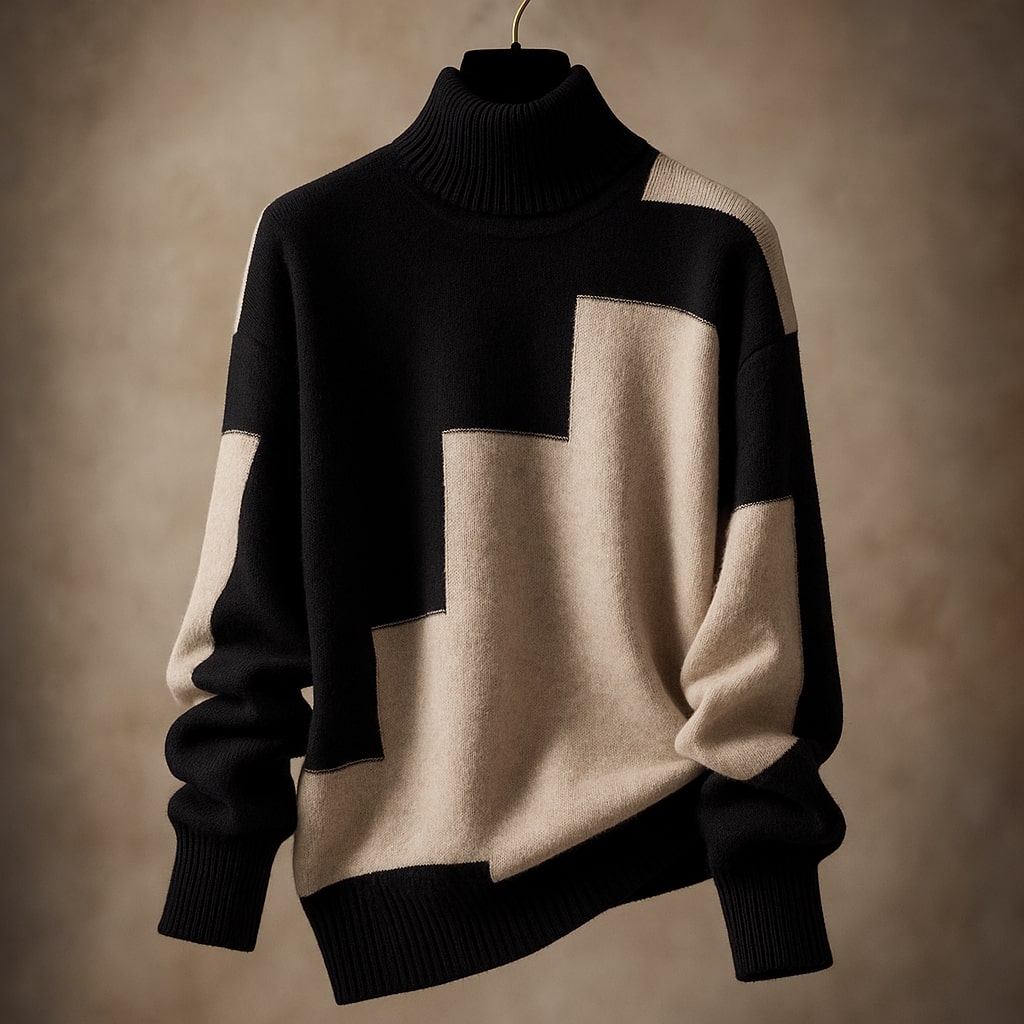 Fiona Geometric Turtleneck Sweater – Heavy Knit Pullover