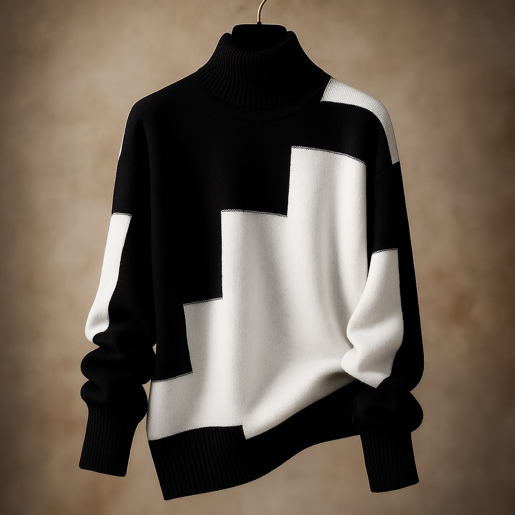 Fiona Geometric Turtleneck Sweater – Heavy Knit Pullover