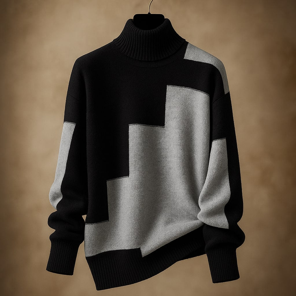 Fiona Geometric Turtleneck Sweater – Heavy Knit Pullover